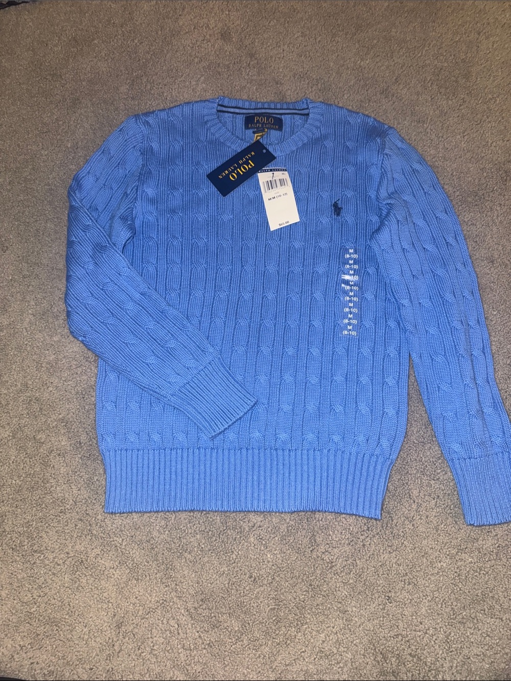 Polo by Ralph Lauren Men’s Sky Blue Cable-Knit Crewneck Sweater